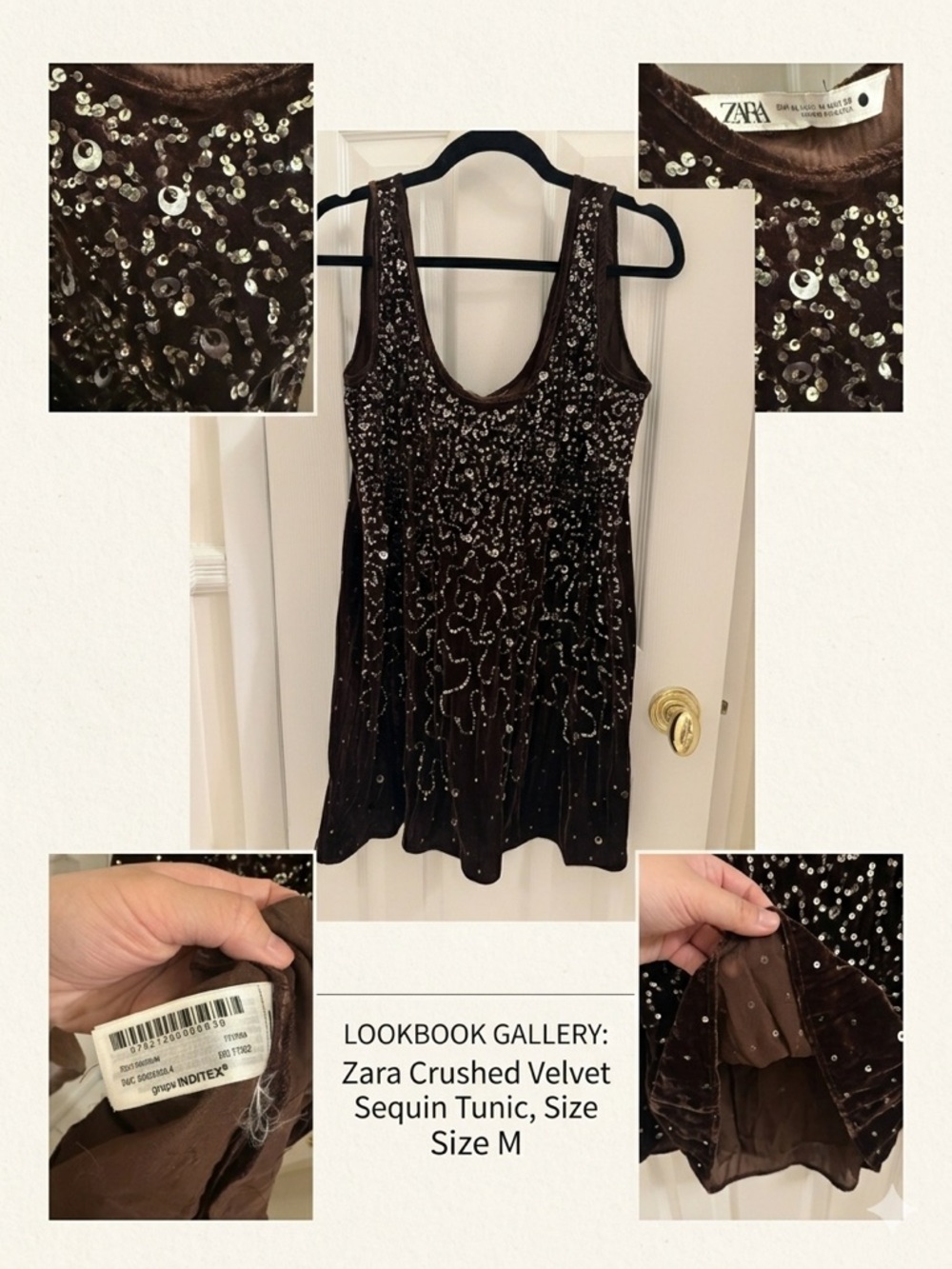 Zara Brown Velvet Sequin Mini Dress